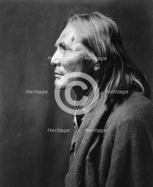 Alchise, Apache Indian, half-length portrait, left profile, c1906. Creator: Edward Sheriff Curtis.
