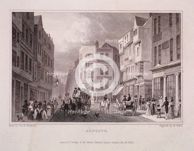 Aldgate High Street, London, 1830. Artist: W Wallis