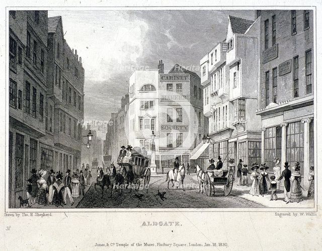 Aldgate, London, 1830. Artist: W Wallis