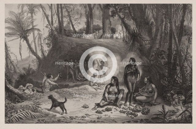 Aldea de Cabocles à Canta-Gallo. Illustration from Voyage pittoresque et historique au Brésil.