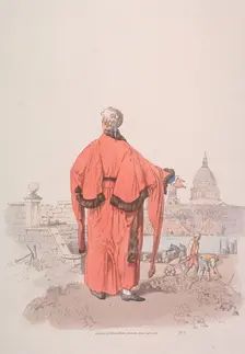 Alderman in civic costume looking towards St Paul's Cathedral, London, 1805. Artist: William Henry Pyne