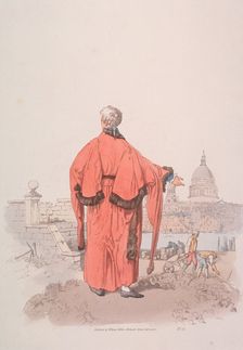 Alderman in civic costume looking towards St Paul's Cathedral, London, 1805. Artist: William Henry Pyne