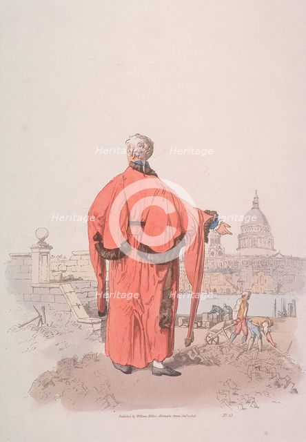 Alderman in civic costume looking towards St Paul's Cathedral, London, 1805. Artist: William Henry Pyne