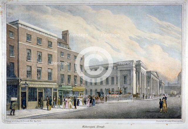 Aldersgate Street, City of London, c1830. Artist: Nathaniel Whittock