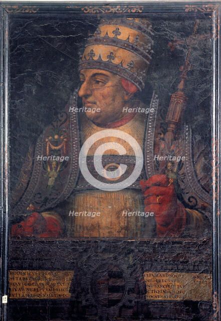 Alejandro Borgia, Alejandro VI (1431-1503). Pope  (1492-1503). Oil painting on guadamacil.