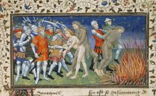 Alexander burns a wild man, early 15th century. Creator: Unknown