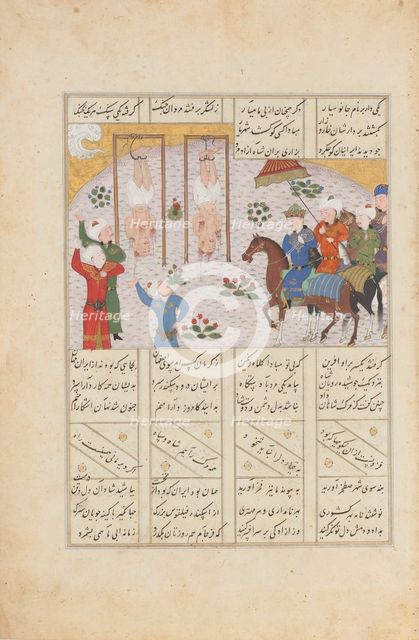 Alexander Executes Janusiyar and Mahiyar, the Slayers of Darius, Folio from..., AH 887/AD 1482. Creator: Unknown.
