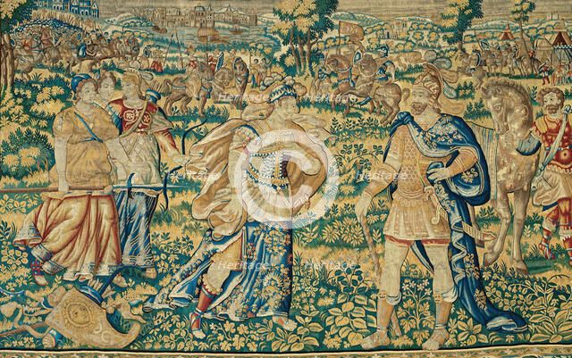 Alexander Encounters Thalestris, Queen of the Amazons, from The Story of Alexander..., c. 1600. Creator: Unknown.