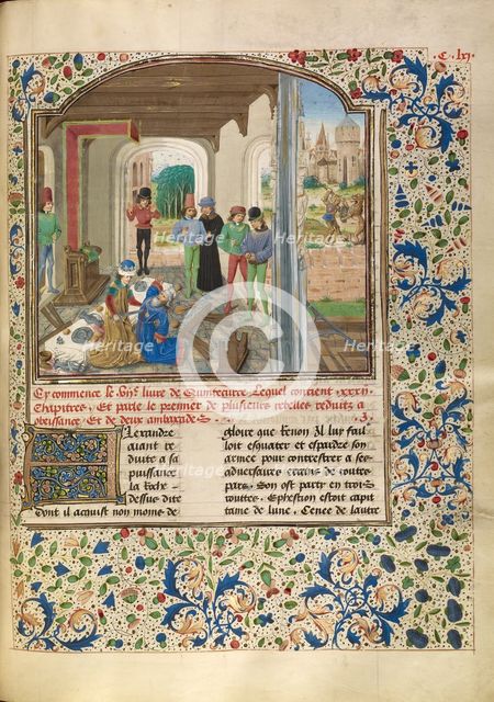 Alexander Fights with a Lion and Kills Clitus; Livre des fais d'Alexandre le grant, about 1470-1475. Creator: Master of the Jardin de vertueuse consolation.