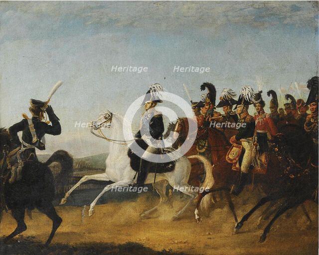 Alexander I of Russia accompanied by his staff. Artist: Anonymous  
