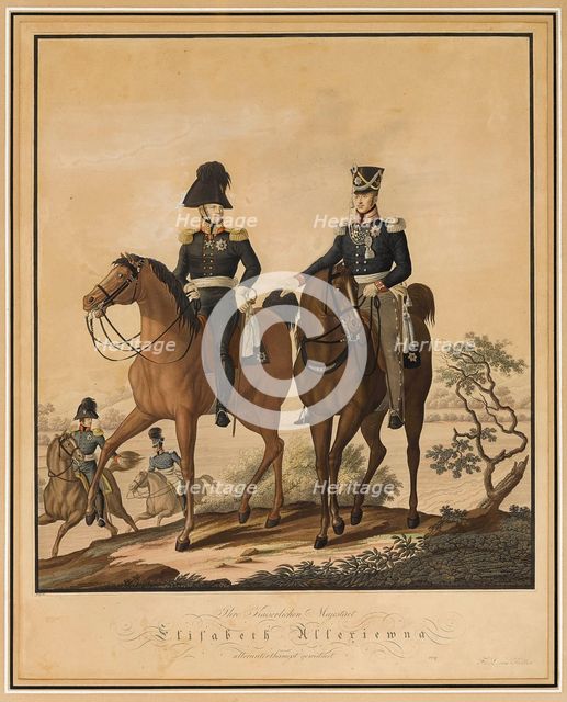 Alexander I of Russia and Frederick William III of Prussia on horseback.