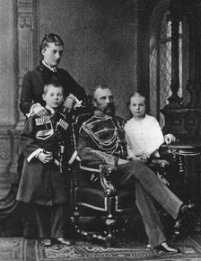 Alexander II of Russia and Princess Ekaterina Mikhailovna Yurievskaya with children, c. 1880. Creator: Anonymous