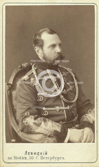 Alexander II, Emperor of Russia, half-length portrait, seated, facing right, between 1870 and 1886. Creator: Unknown.