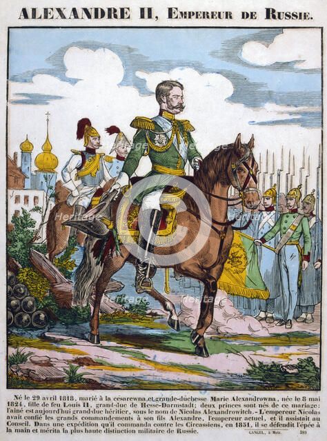 Alexander II, Tsar of Russia, reviewing troops, c1855. Artist: Anon