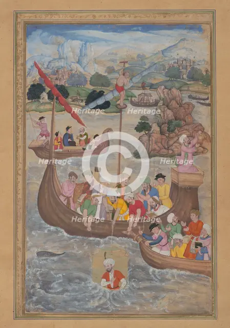 Alexander is Lowered into the Sea, Folio from a Khamsa (Quintet) of Amir Khusrau..., 1597-98. Creator: Mukund.