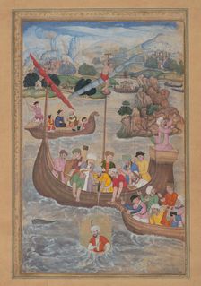 Alexander is Lowered into the Sea, Folio from a Khamsa (Quintet) of Amir Khusrau..., 1597-98. Creator: Mukund