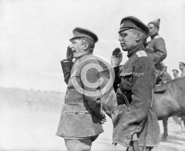 Alexander Kerensky during a review of Russian troops, First World War, 1917. Artist: Unknown