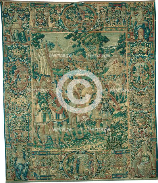 Alexander Kneeling before Jaddus at the Gates of Jerusalem [left section], c. 1600. Creator: Unknown.