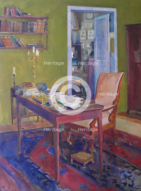 Alexander Pushkin's study at the Mikhaylovskoye estate, 1950.