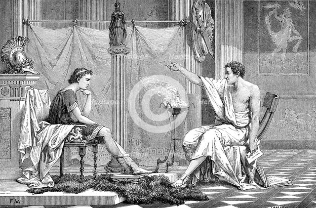Alexander the Great (356-323 BC) as a youth, listening to his tutor Aristotle, c1875. Artist: Unknown