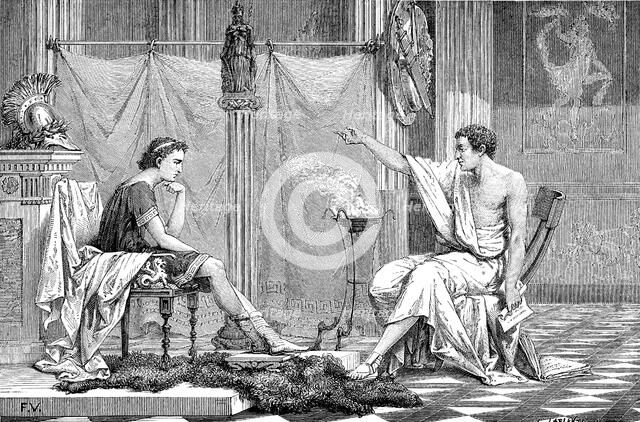 Alexander the Great (356-323 BC) as a youth, listening to his tutor Aristotle, c1875. Artist: Unknown