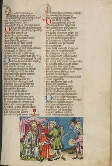 Alexander the Great has the Stone of Paradise Weighed; Weltchronik, about 1400-1410. Creator: Unknown