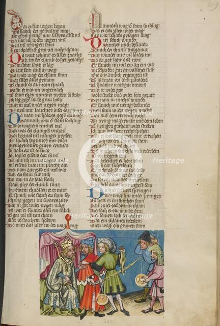 Alexander the Great has the Stone of Paradise Weighed; Weltchronik, about 1400-1410. Creator: Unknown.