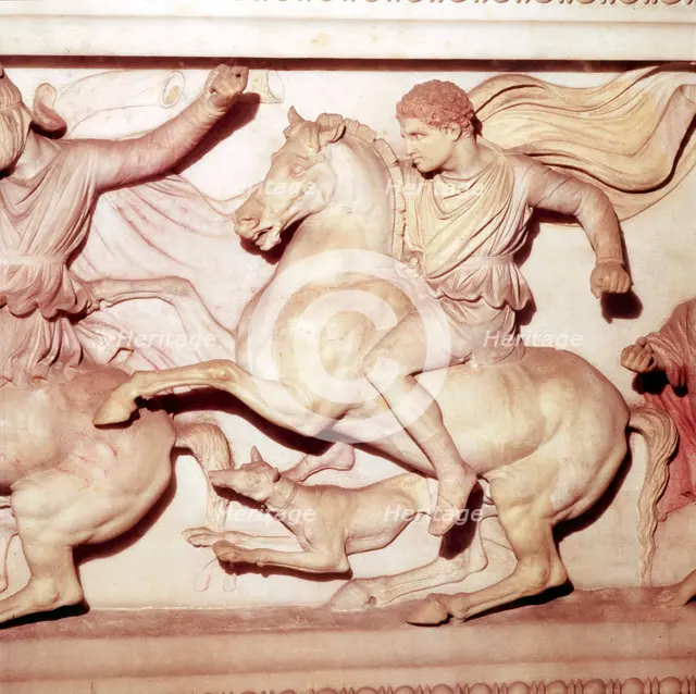 Alexander the Great of Macedon, Hunting detail from Alexander Sarcophagus, late 4th Century BC. Artist: Unknown.
