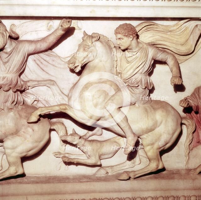 Alexander the Great of Macedon, Hunting detail from Alexander Sarcophagus, late 4th Century BC. Artist: Unknown.