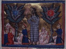 Alexander the Great standing before the oracles of the two trees..., c1285. Creator: Unknown