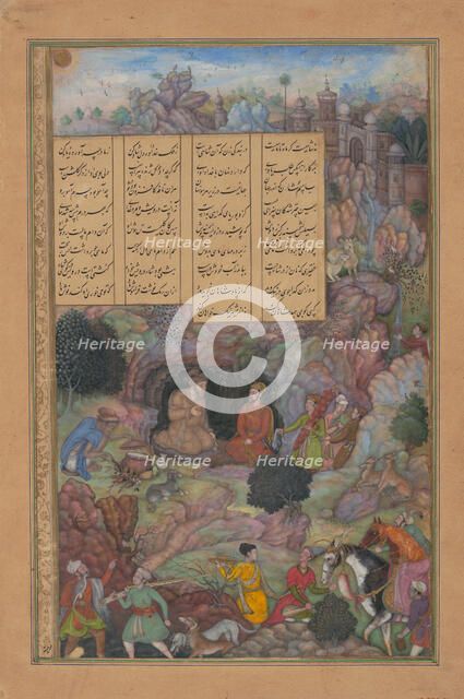 Alexander Visits the Sage Plato in his Mountain Cave, Folio from a Khamsa..., 1597-98. Creator: Basawan.