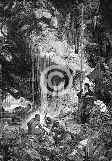 Alexander von Humboldt and Aimé Bonpland on the Orinoco River, 1800-1804 (1900). Artist: Unknown