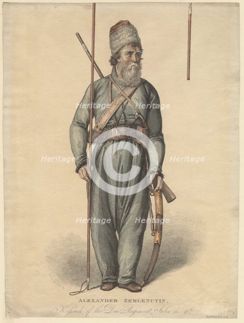 Alexander Zemlyanukhin, cossack of the Don Regiment, ca 1813. Artist: Anonymous  