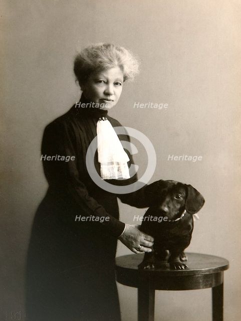 Alexandra Beketova-Blok, Russian author and translator, with her pet dog, early 19th century. Artist: Karl August Fischer