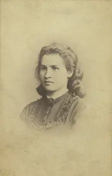 Alexandra Ivanova Uspenskaia, head-and-shoulders portrait, facing left, between 1870 and 1875. Creator: Unknown