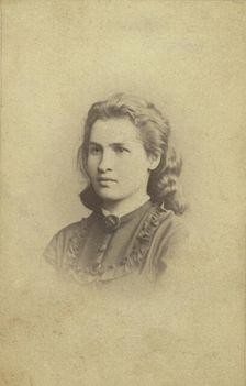 Alexandra Ivanova Uspenskaia, head-and-shoulders portrait, facing left, between 1870 and 1875. Creator: Unknown