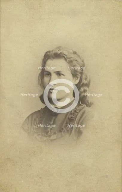 Alexandra Ivanova Uspenskaia, head-and-shoulders portrait, facing left, between 1870 and 1875. Creator: Unknown.
