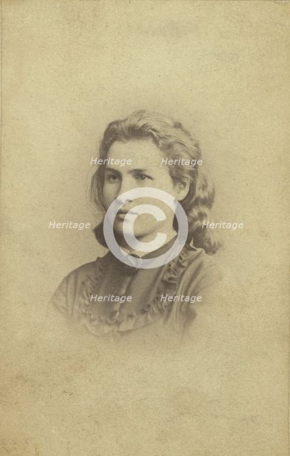 Alexandra Ivanova Uspenskaia, head-and-shoulders portrait, facing left, between 1870 and 1875. Creator: Unknown.