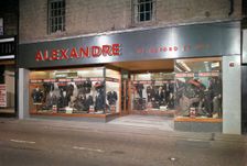 Alexandre of Oxford Street, men's clothes shop frontage, Mexborough, South Yorkshire, 1963. Creator: Michael Walters