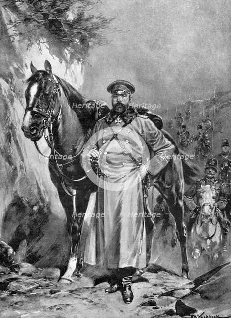 Alexei Nikolaievich Kuropatkin with his horse, Russo-Japanese War, 1904-5. Artist: Unknown