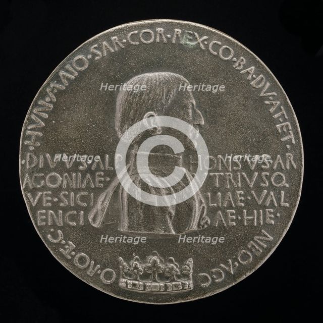 Alfonso V of Aragon, 1394-1458, King of Naples and Sicily 1443 [obverse], c. 1449. Creator: Pisanello.
