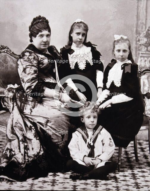 Alfonso XIII, King of Spain. (1886-1941) the King when was a child with his ??sisters, his great-…