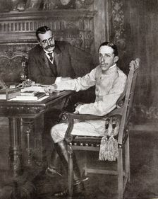 Alfonso XIII, King of Spain. (1886-1941), with his prime minister Canalejas, after the meeting of…