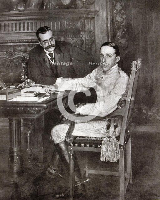 Alfonso XIII, King of Spain. (1886-1941), with his prime minister Canalejas, after the meeting of…