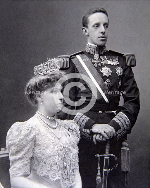 Alfonso XIII, King of Spain. (1886-1941), with his wife Victoria Eugenia of Battenberg (1887-1969).