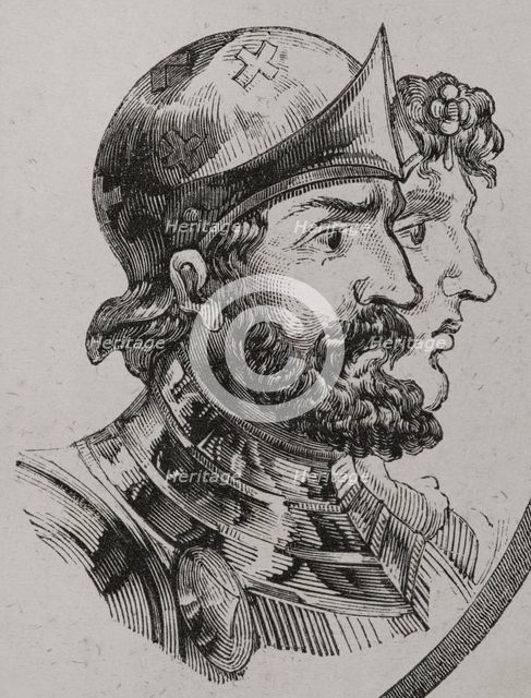 Alfonso I the Catholic, (693-757), King of Asturias (739-757), and his wife Ermesinda..., 1853. Creator: Unknown.