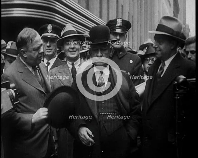 Alfred Emanuel Smith, Governor of New York Being Presented a Case of Beers by Mr Meyer From..., 1930 Creator: British Pathe Ltd.