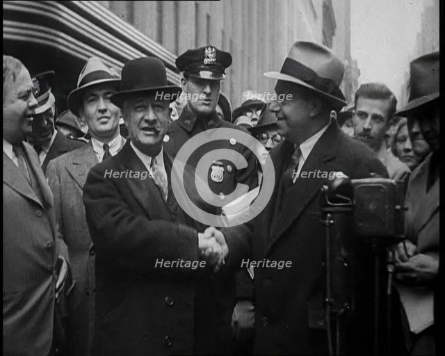 Alfred Emanuel Smith, Governor of New York Being Presented a Case of Beers by Mr Meyer from..., 1930 Creator: British Pathe Ltd.