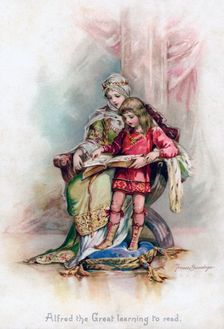 Alfred the Great learning to read 1897.Artist: Frances Brundage