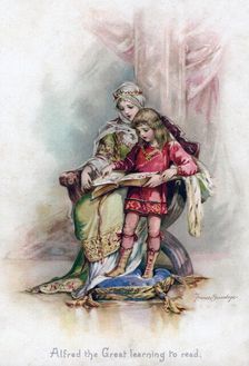 Alfred the Great learning to read 1897.Artist: Frances Brundage